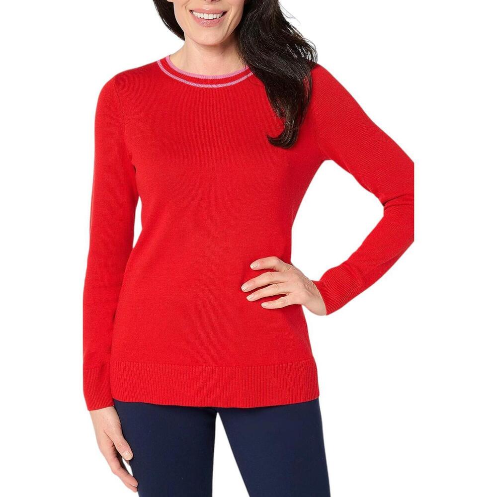 Joan Rivers Women's Long-Sleeve Sweater with Tipping Red - Regular